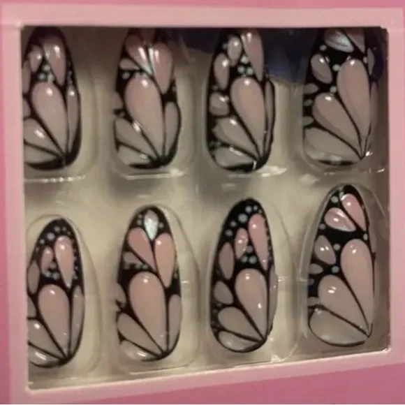 Butterfly Wing Press On Nail 3D Art, 24 pc Medium Sz, Short Almond Reusable NWT - Picture 9 of 11
